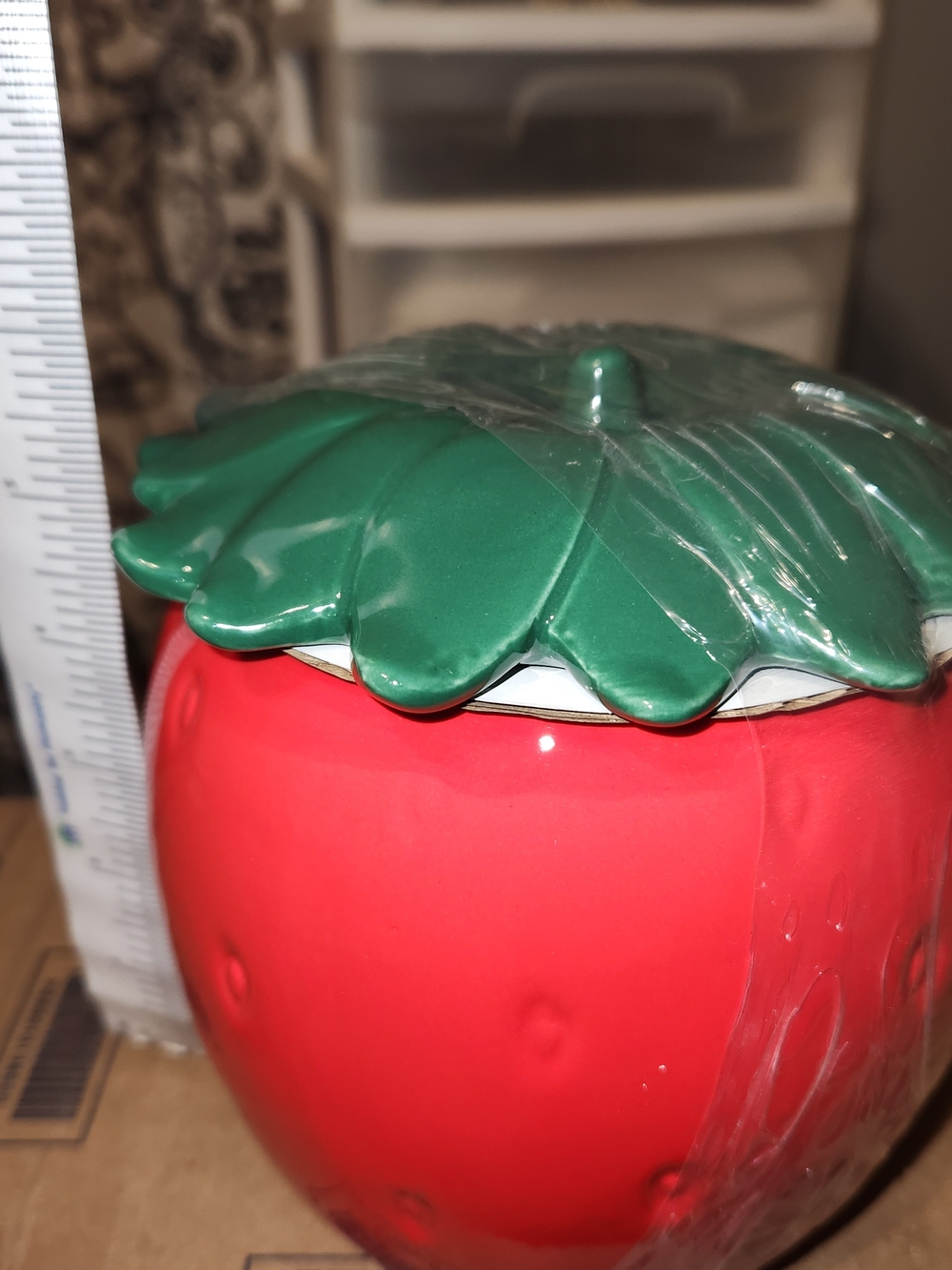 Green-Top Red Strawberry Cookie Jar
